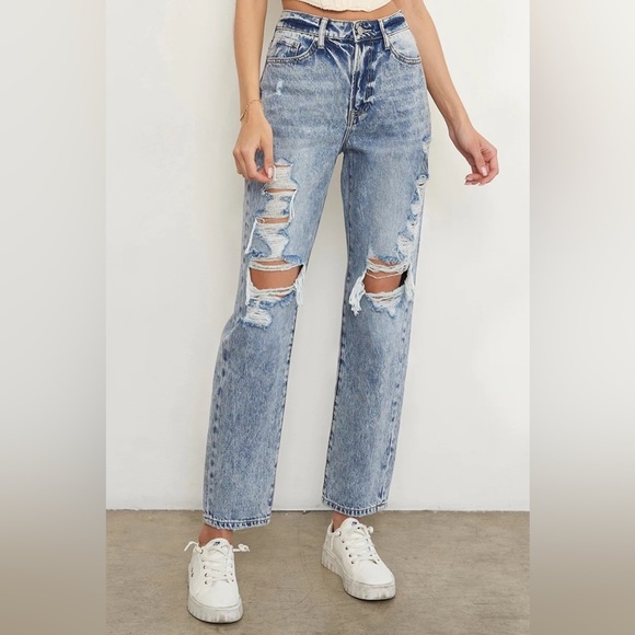 Insane Gene Stonewashed High Waist Ripped Boyfriend Jeans Size 11/29 - Picture 9 of 14